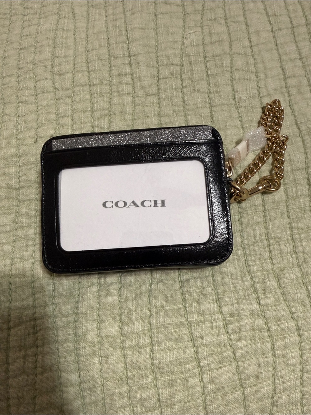 NWT Coach Black Quilted Leather Card Holder with Gold Chain - Picture 2 of 5